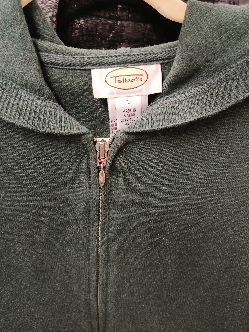 Talbots 100% COTTON Dark Green Full-Zip Women's Sweater